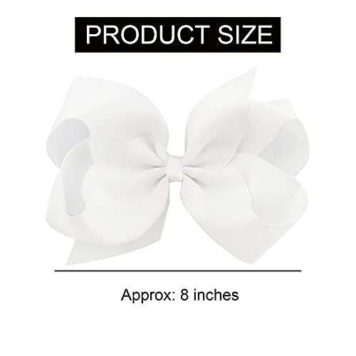 Jeffan White 8-Inch Grosgrain Ribbon Hair Bows for Girls & Toddlers - Pack of 10