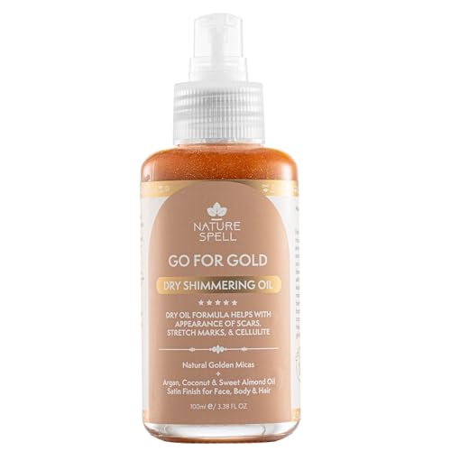Nature Spell Vegan Shimmering Body & Face Oil with Argan & Coconut Oil - 3.38 Fl Oz