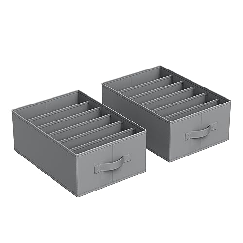 SONGMICS Set of 2 Foldable Wardrobe Organizers, Dove Gray - 6 Compartments for Clothes
