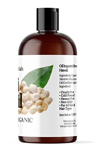 100% Organic Kukui Nut Oil - 4 Fl Oz | Pure Cold-Pressed Moisturizer for Skin & Hair