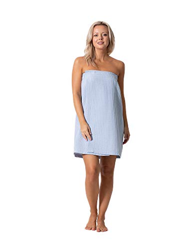 Turkish Linen Women's Waffle Spa Body Wrap Small-Medium Light Blue — Adjustable & Quick Dry
