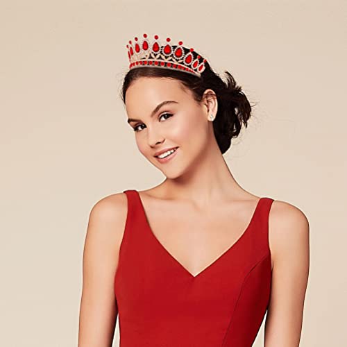 Vofler Gold-Red Queen of Hearts Costume Crown with Ruby Rhinestones for Adults Women Halloween Cosplay