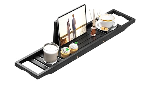 Teakhzct Black Bamboo Bathtub Tray Caddy for Tub - Waterproof Bath Table