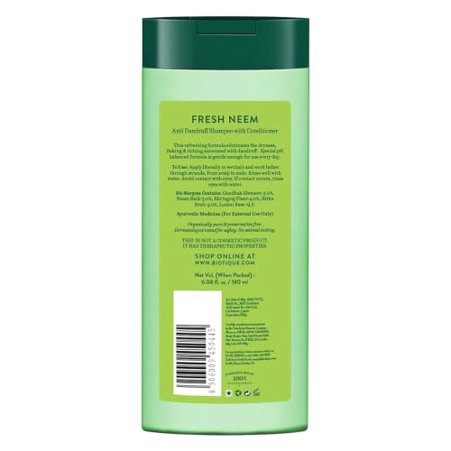 Biotique Fresh Neem Anti Dandruff Shampoo & Conditioner 180ml - Natural Hair Care