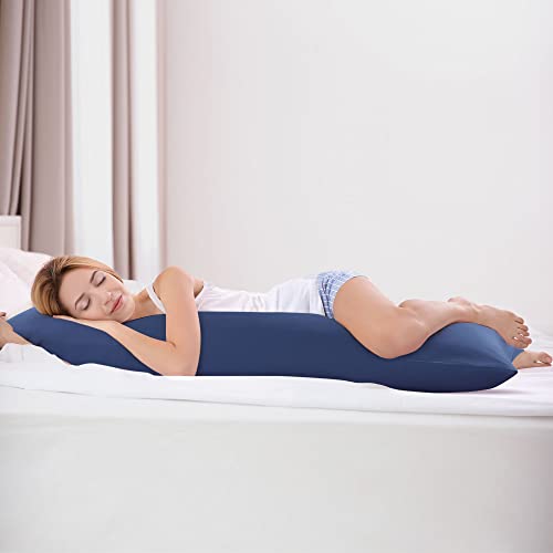 Navy Blue Cotton Body Pillow Cover - 300 Thread Count, 20x48
