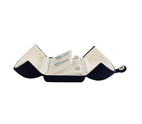 Navy Blue Velvet Jewelry Box for Earrings & Necklaces - Double Layer Design
