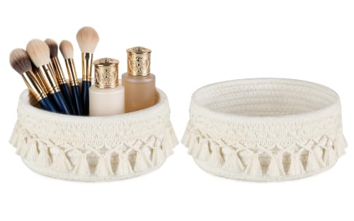 Mkono Macrame Makeup Brush Holder Set - Boho Woven Storage Baskets (2 Pack)