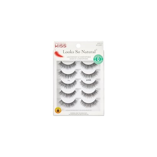 Kiss Looks So Natural, False Eyelashes, 'Shy', 12mm, Includes 5 Pairs Of Lashes, Easy to Apply, Reusable Lash Clusters