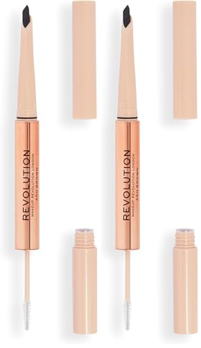 Revolution Fluffy Brow Filter Duo - 2-in-1 Ash Brown Eyebrow Pencil & Gel (Pack of 2)