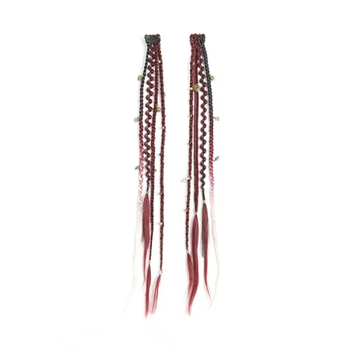 Eliza 16-Inch Boho Braid Hair Extensions - Burgundy & White Clip-In Set