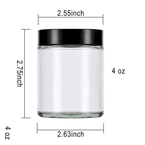 Encheng 4 oz Clear Glass Jars with Black Lids - 12 Pack, Cosmetic Storage & DIY Containers