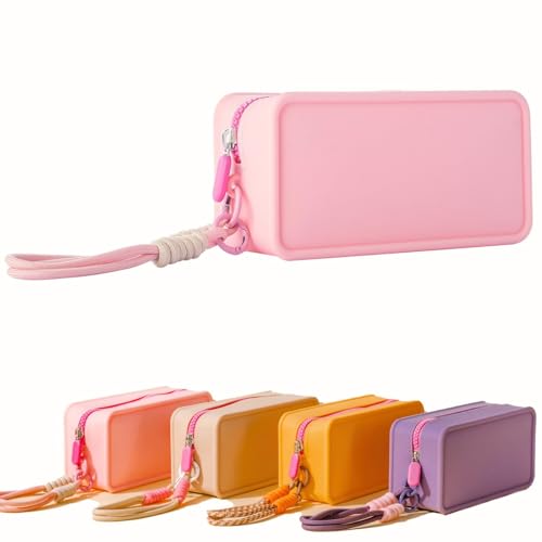 Travistar Pink Small Silicone Travel Makeup Bag - Waterproof Cosmetic Organizer with Zipper