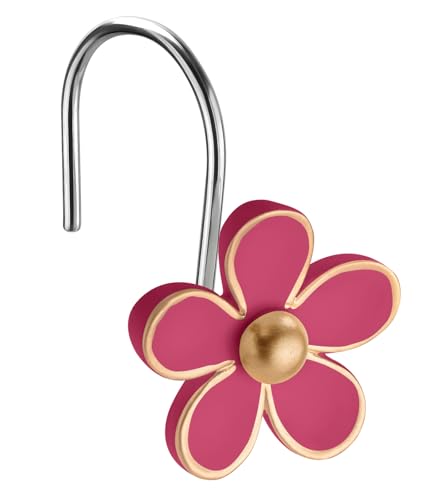 Rose Red Flower Shower Curtain Hooks Set of 12 - Rustproof Resin