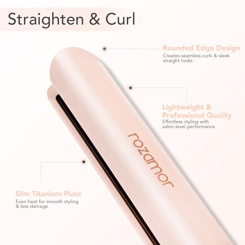 Rozamor Titanium Flat Iron - 1 Inch Hair Straightener & Curler with LCD Control