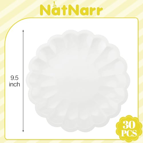 30 Pcs White Scalloped Paper Plates - Heavy Duty Disposable Party Plates
