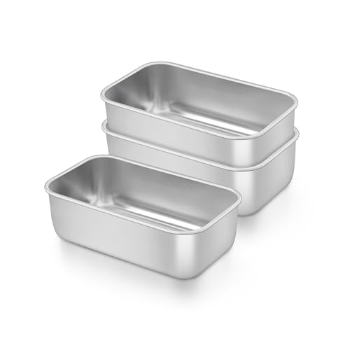 TeamFar Mini Loaf Pan Set - 3 Stainless Steel Baking Pans, 6.3 x 3.5 Inch, Dishwasher Safe
