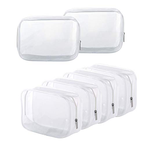BEFORYOU 6 Pack Small Clear Toiletry Bags - TSA Approved Travel Pouch, White