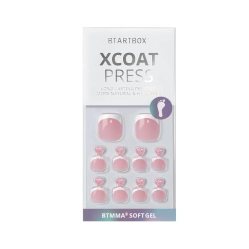 BTArtbox Press On Toenails - French Tip, Short Squoval, 32Ct Kit