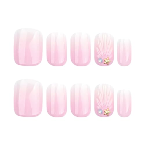 24-Piece Pink Gradient French Tip Press-On Nails with Charms, Short Square