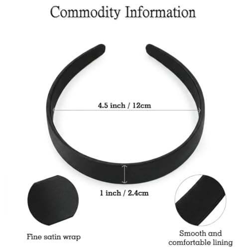 Black 1-Inch Satin Headband for Women & Girls - Comfortable & Versatile