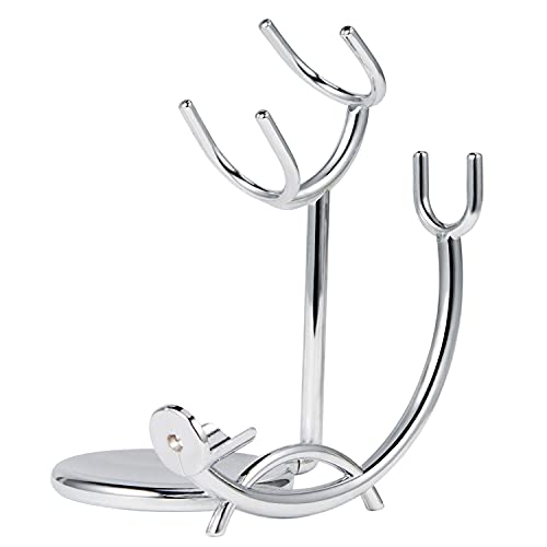 Silver Stainless Steel Shaving Razor & Brush Stand for Safety & Straight Razors