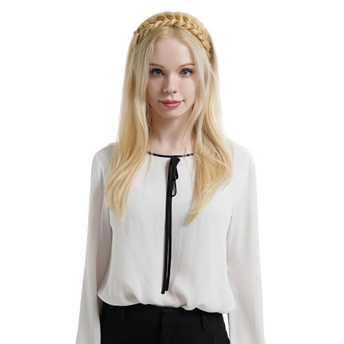 Light Grey Gold Wide Braided Headband for Women & Girls Non-slip Hair Accessory