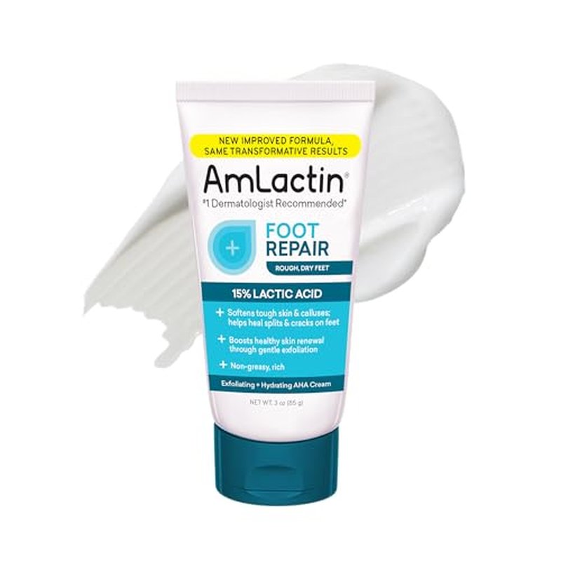 AmLactin Foot Repair Cream - Therapeutic Foot Cream for Dry Cracked Heels and Feet - Callus Softener - No-Scrub Exfoliator and Moisturizer with 15% Lactic Acid AHA - 3 oz (Packaging May Vary)