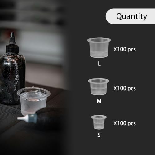 300 Pcs Tattoo Ink Caps - Small, Medium, Large Disposable Cups