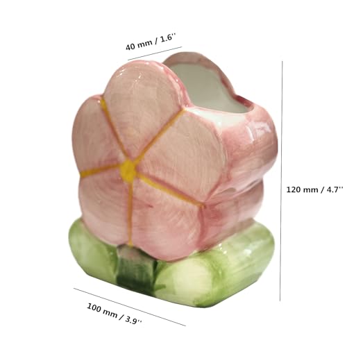 Pink Ceramic Flower Makeup Brush Holder - Decorative Pen Organizer for Vanity