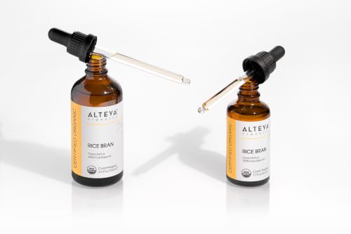 Alteya Organic Rice Bran Oil 3.4 Fl Oz | Cold-Pressed Carrier Oil for Face, Body & Hair