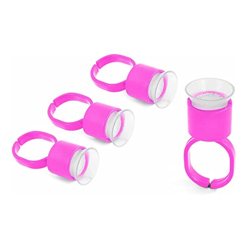 50pcs Pink Microblading Ink Ring Cups with Sponge - Permanent Makeup & Eyelash Extension Supplies