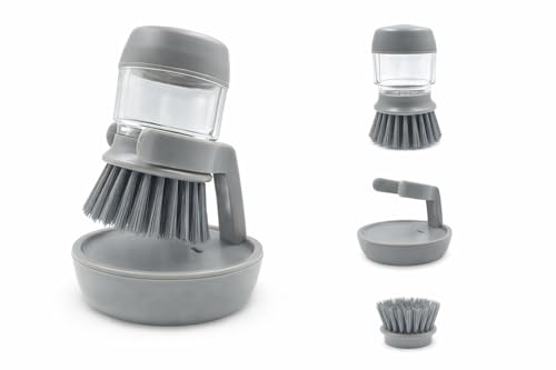 Soap Dispensing Dish Brush with Holder – Ergonomic Kitchen Scrubber