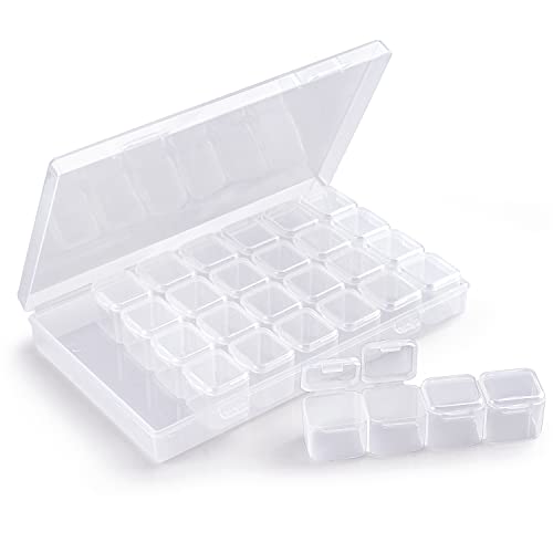 COSICS Clear 28-Grid Nail Art & Jewelry Organizer Box with Lids, Plastic Storage Case