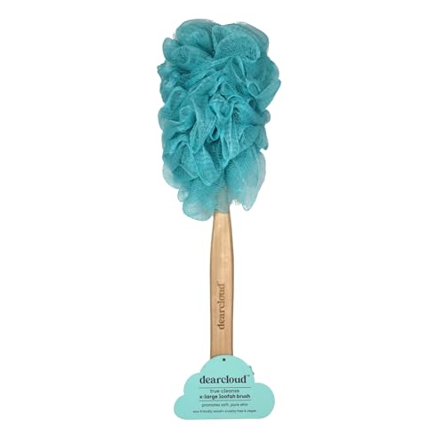 dearcloud Long Handle Loofah Back Scrubber - Teal Exfoliating Bath Brush