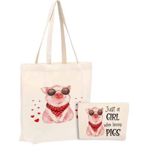 Pig Lover Canvas Tote Bag - Funny Animal Print Handbag for Shopping
