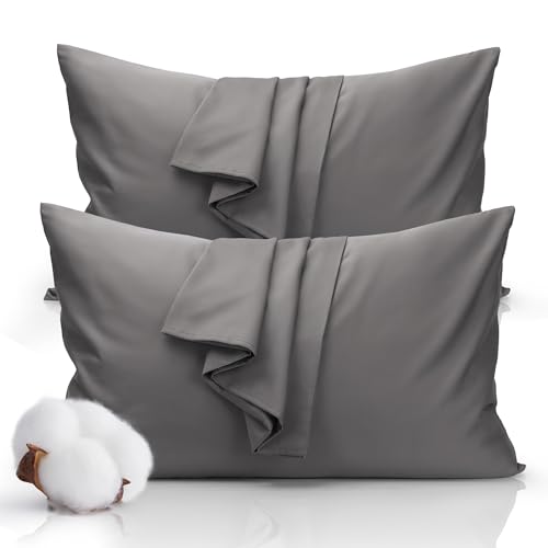 Queen Size Pillowcase Set - 500 Thread Count Cotton, Gray