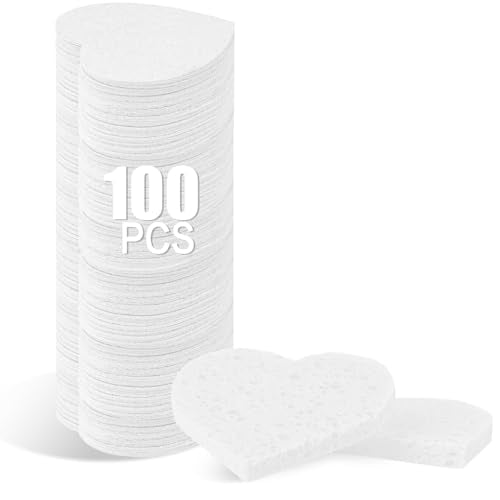 100-Pack Heart Shape Facial Sponges - Natural Cellulose for Cleansing & Exfoliating