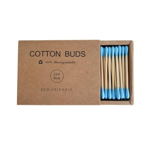 Premium Cotton Swabs - Biodegradable Organic Double Tips for Ear Wax Removal | 200 Count, Black