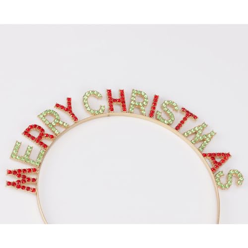Merry Christmas Headband for Women & Girls - Red Green Rhinestones