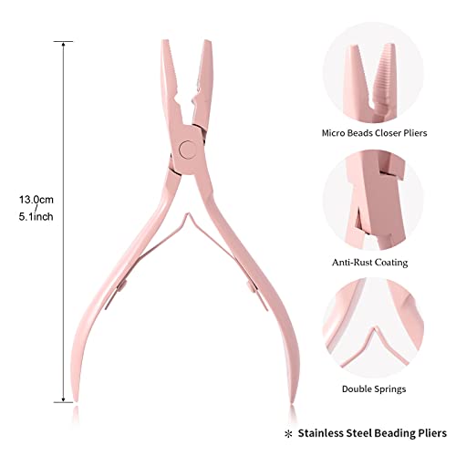 NEWISHTOOL Pink Micro Links Hair Extensions Kit with Pliers