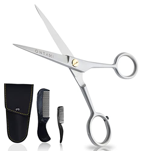 ONTAKI 410c German Steel Beard & Mustache Trimming Scissors with Silver Comb - 5"