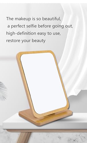 Vertical Wooden Rectangular Table Mirror with Stand - Adjustable Desktop Makeup Mirror