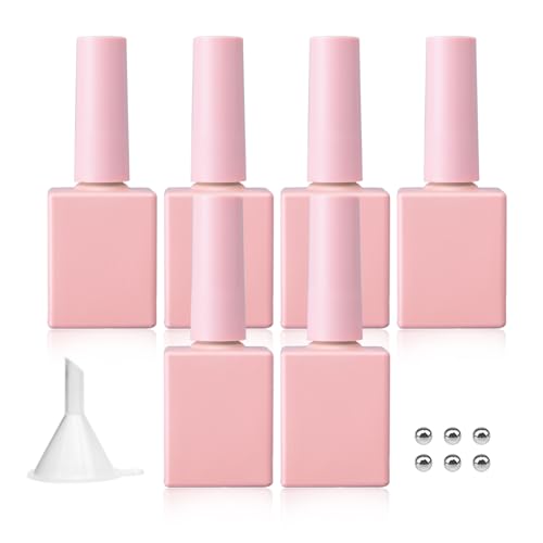 Agidea 6-Pack 10ml Pink Opaque Glass Nail Polish Bottles with Brush & Funnel