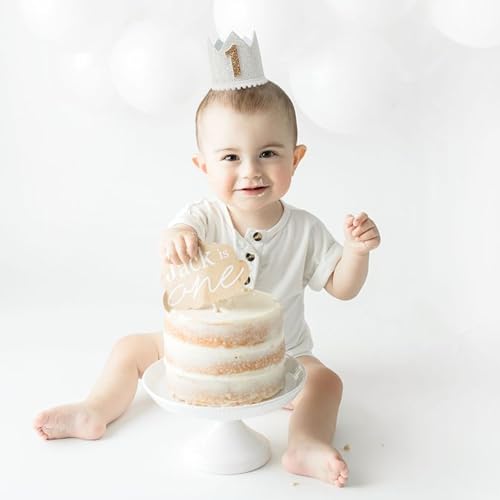 KOJIN 1st Birthday Hat - White Boho Cake Smash Prop