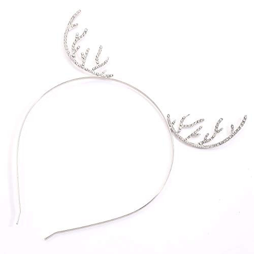 Urwomin Silver Christmas Reindeer Antler Headband with Rhinestones - Holiday Snowflake Hair Accessory