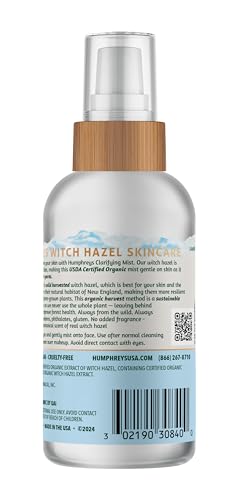 Humphreys Organic Witch Hazel Toner Mist 3.3 Fl Oz - Fragrance Free Skin Clarifier