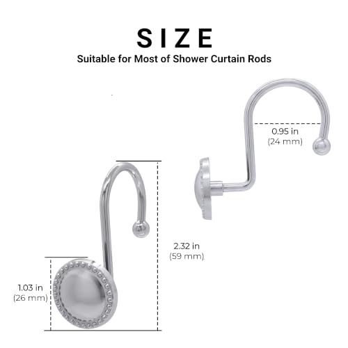 Rust-Resistant Shower Curtain Hooks - 12-Pack Chrome Decorative Rings