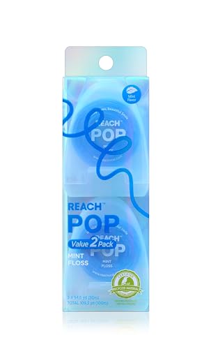 Reach POP Dental Floss - Mint, Shred-Resistant, Vegan, 2 Pack, 54.6 yd