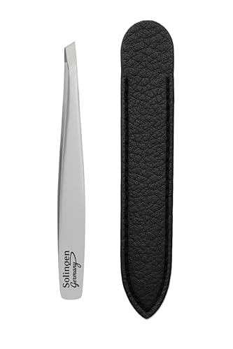 Apexay Professional Slant Tip Tweezers Grey Made in Solingen Germany - Precision Eyebrow & Fine Hair Removal