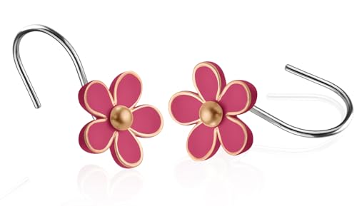 Rose Red Flower Shower Curtain Hooks Set of 12 - Rustproof Resin